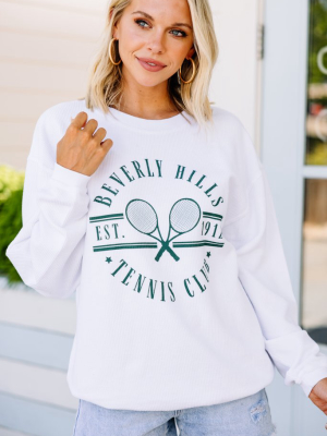 Beverly Hills Tennis Club White Graphic Corded Sweatshirt