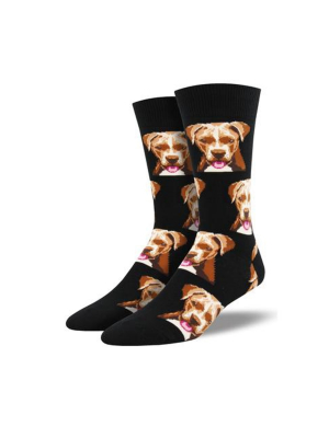 Novelty Socks 10.0" Pit Bull Black Cotton Crew Dog Socksmith - Socks