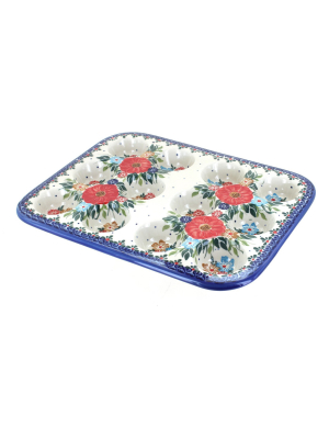 Blue Rose Polish Pottery Amelie Small Muffin Pan