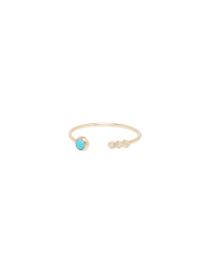 14k Open Turquoise And 3 Diamond Ring