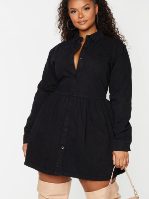 Plus Black Denim Frill Hem Shift Dress