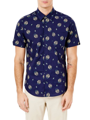 Short-sleeve Digital Floral Print Shirt - Maritime Blue