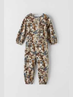 Printed Fine-waled Corduroy Jumpsuit