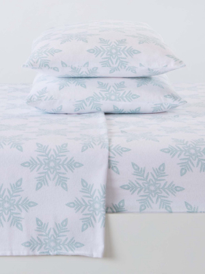 Great Bay Home 100% Cotton Flannel Snowflake Print Sheet Set