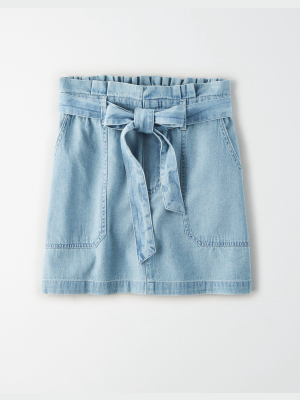 Ae High-waisted Denim Paperbag Mini Skirt