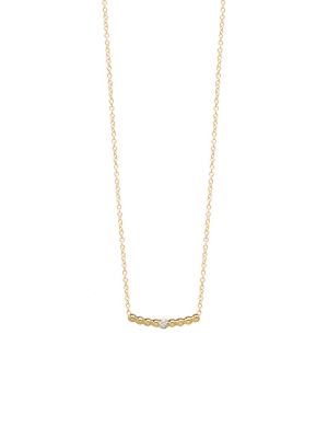 14k Tiny Bead Short Curved Bar Necklace With Diamond