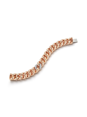 Saxon 18k Rose Gold 15mm Jumbo Curb Link And Single Diamond Link Bracelet