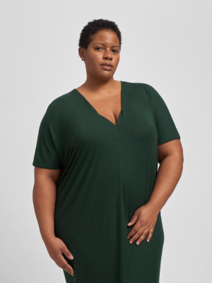 Teresa Liquid Jersey V—neck Dress - Forest Green