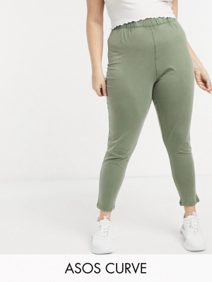 Asos Design Curve Acid Wash Leggings In Khaki