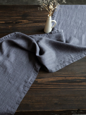 Textured Graphite Soft Linen Table Runner