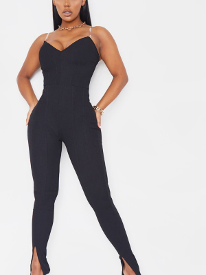 Black Clear Strap Bandage Split Hem Jumpsuit