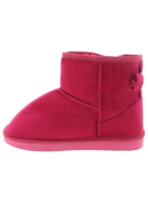 Bow1 Hot Pink Faux Fur Bow Accented Boot