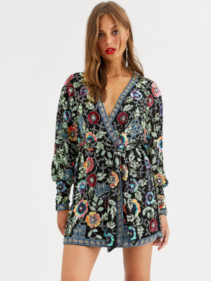 Asos Edition Floral Embellished Wrap Mini Dress