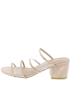 Emily16 Nude Lucite Dual Strap Open Toe Slide Block Heel