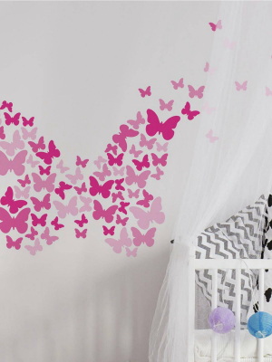 Flutter Butterflies Peel And Stick Wall Decal Pink - Roommates