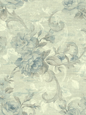 Scrolling Floral Wallpaper In Clouded Skies From The Nouveau Collection By Wallquest