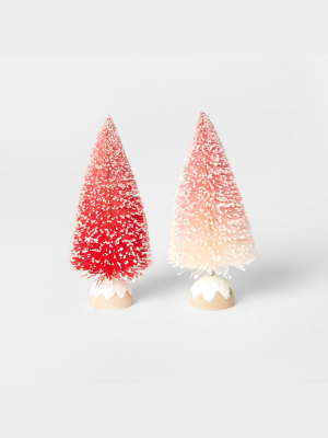 2pk 6in Red & Pink Bottle Brush Christmas Tree Decorative Figurine Set - Wondershop™