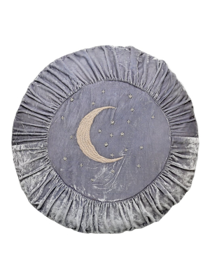 Moon Embroidery Velvet Round Pillow