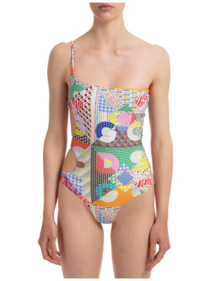 Gcds Asymmetric Patchwork One-piece Swimsuit