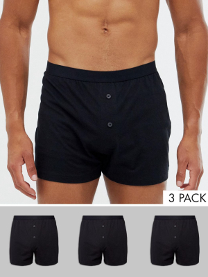 Asos Design 3 Pack Jersey Boxers In Black Save