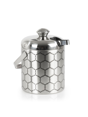 Thinkgeek, Inc. Stainless Steel Ice Bucket With Ice Molecule Pattern | Includes Set Of Ice Tongs