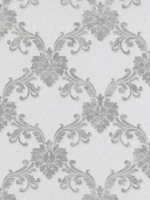 Etienne Ornamental Trellis Wallpaper In Grey And Silver Design By Bd Wall