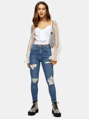 Petite Mid Blue Super Rip Jamie Jeans