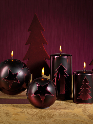 Christmas Design Metallic Candles - Burgundy