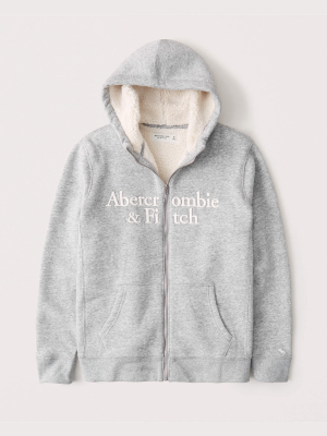 Sherpa-lined Full-zip Logo Hoodie