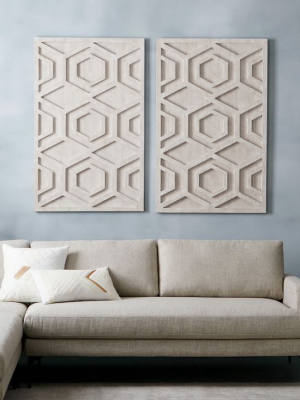 Graphic Wood Wall Art - Whitewashed (hexagon)