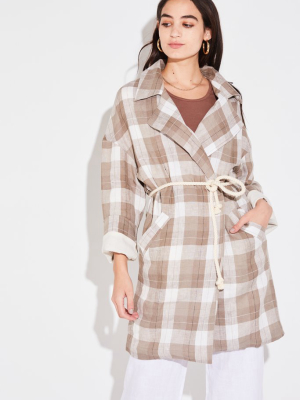 Relaxed Collared Coat In Tawny Plaid
