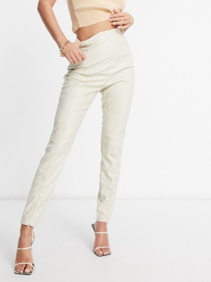 Missguided Faux Leather Legging In Stone