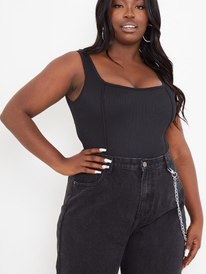 Plus Black Rib Seam Detail Bodysuit