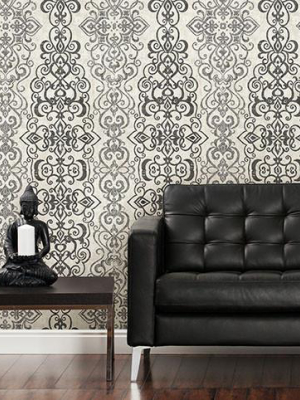 Mexuar Black Filigree Stripe Wallpaper From The Alhambra Collection By Brewster Home Fashions