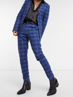Asos Design Super Skinny Soft Tailored Suit Pants In Dark Blue Windowpane Check