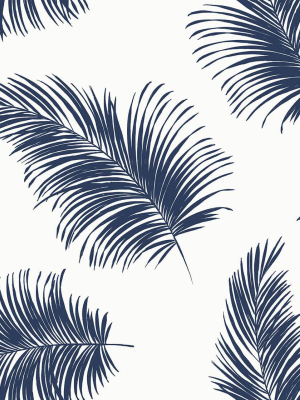 Tossed Palm Peel-and-stick Wallpaper In White And Navy From The Luxe Haven Collection By Lillian August