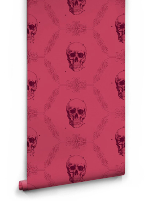 Skull & Bee Wallpaper In Crimson From The Kingdom Home Collection By Milton & King