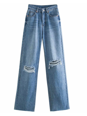 'trish' Straight-leg Distressed Denim Jeans