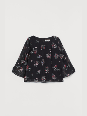 Flounce-sleeve Chiffon Blouse