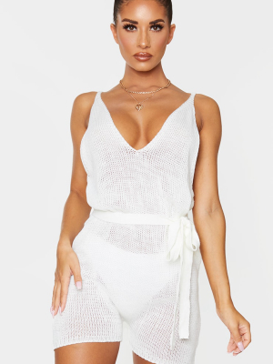 White Low Back Knitted Strappy Romper
