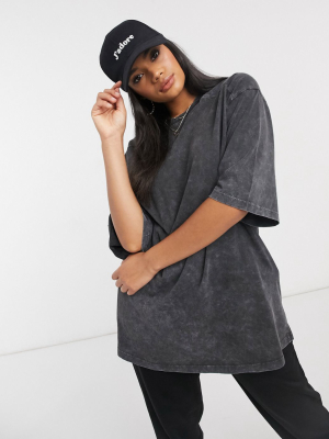 Asos Design Super Oversized T-shirt With Stitch Detail In Washed Charcoal