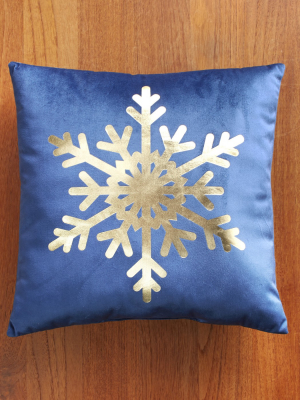 Lakeside Decorative Blue Holiday Accent Pillow With Golden Snowflake Print