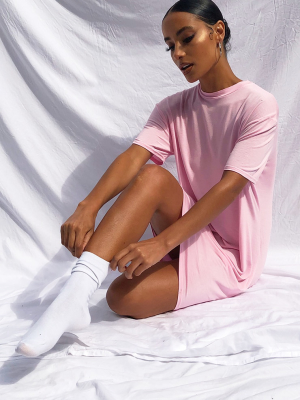 Pink Marl Basic Fitted T Shirt Dress