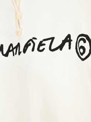 Mm6 Maison Margiela Cropped Logo Print Drawstring Hoodie