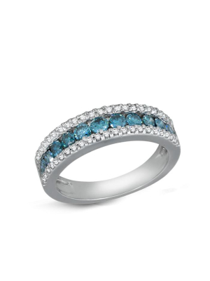 Effy Bella Bleu 14k White Gold Blue & White Diamond Ring, 0.89 Tcw