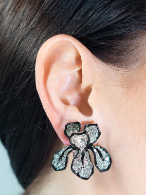 Crystal Flower Clip Earrings