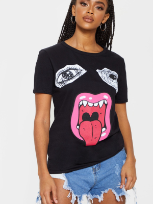 Black Abstract Face Printed Oversized T Shirt