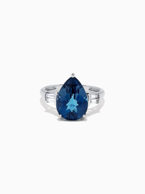 Effy Ocean Bleu 14k White Gold London Blue Topaz And Diamond Ring, 7.03 Tcw