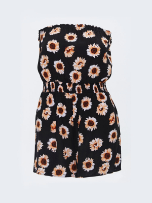 Plus Size Sunflower Print Tube Romper