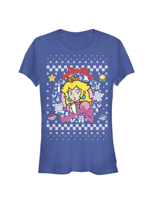 Junior's Nintendo Ugly Christmas Peach Wreath T-shirt